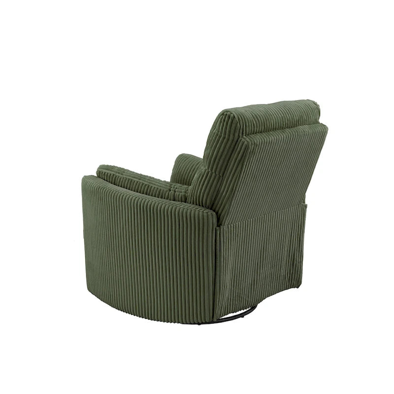 Fauteuil inclinable pivotant et coulissant manuel en velours côtelé beige gris foncé vert