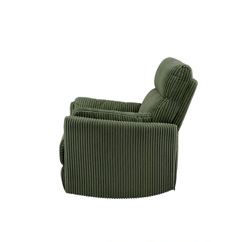 Fauteuil inclinable pivotant et coulissant manuel en velours côtelé beige gris foncé vert