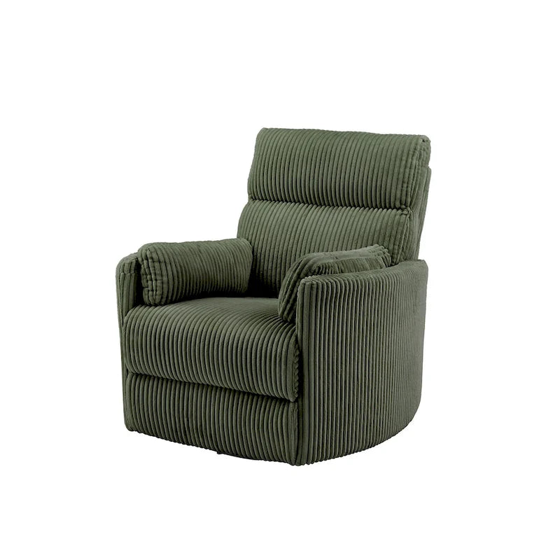 Fauteuil inclinable pivotant et coulissant manuel en velours côtelé beige gris foncé vert