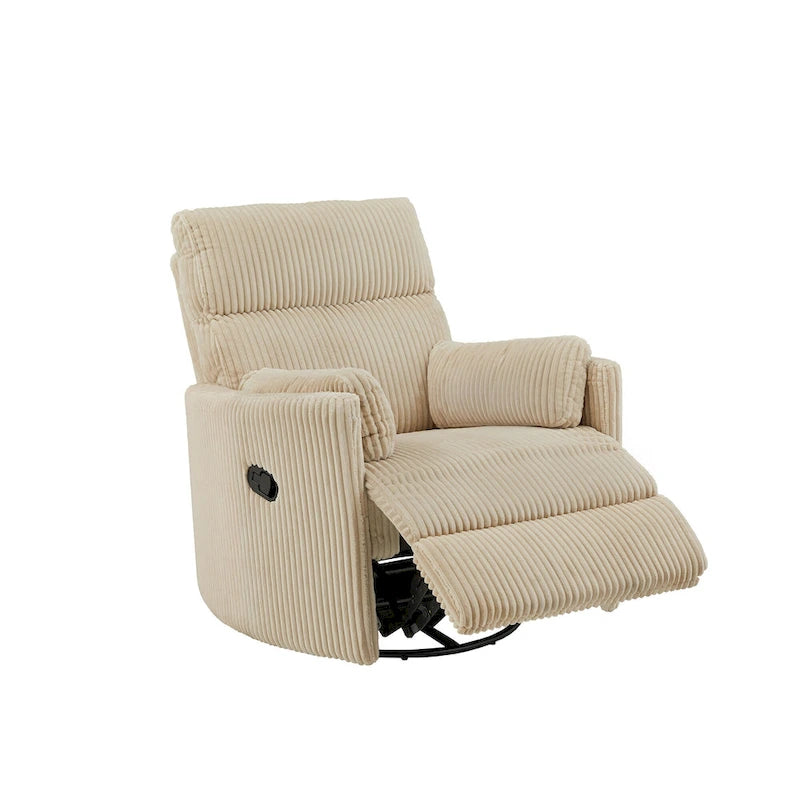 Fauteuil inclinable pivotant et coulissant manuel en velours côtelé beige gris foncé vert