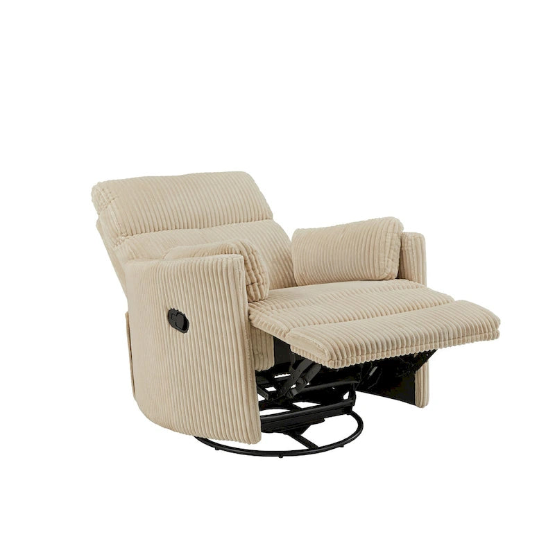 Fauteuil inclinable pivotant et coulissant manuel en velours côtelé beige gris foncé vert