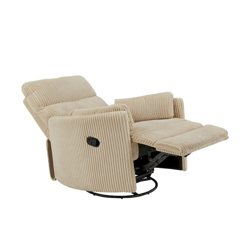 Fauteuil inclinable pivotant et coulissant manuel en velours côtelé beige gris foncé vert