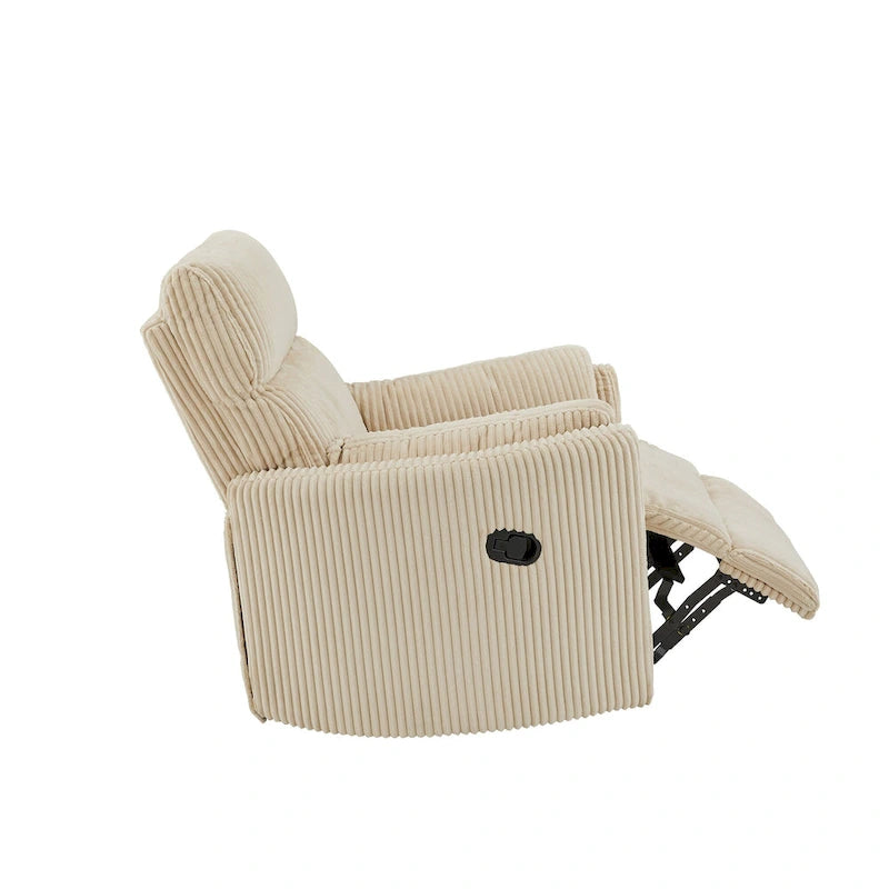 Fauteuil inclinable pivotant et coulissant manuel en velours côtelé beige gris foncé vert
