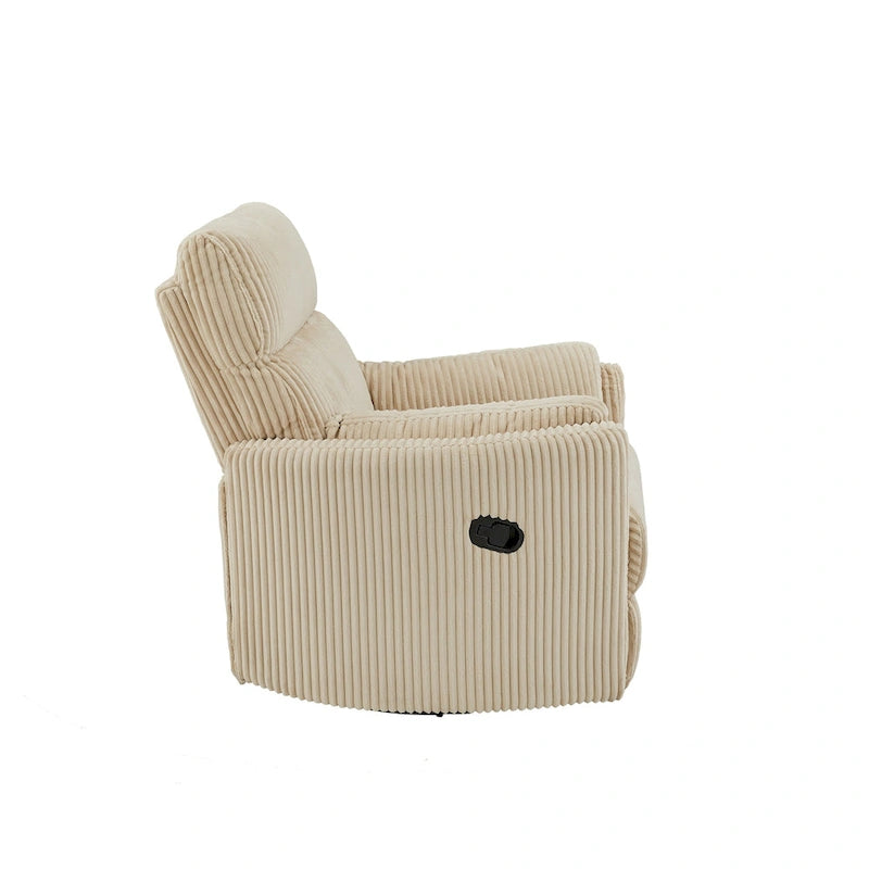 Fauteuil inclinable pivotant et coulissant manuel en velours côtelé beige gris foncé vert