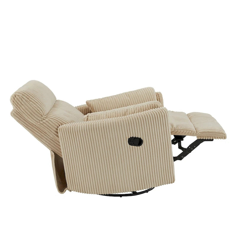 Fauteuil inclinable pivotant et coulissant manuel en velours côtelé beige gris foncé vert