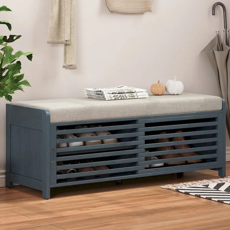 Banc de rangement pour chaussures à persiennes avec siège rembourré multicolore