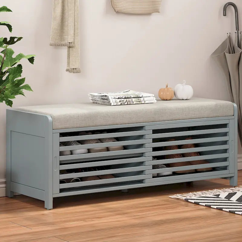 Banc de rangement pour chaussures à persiennes avec siège rembourré multicolore