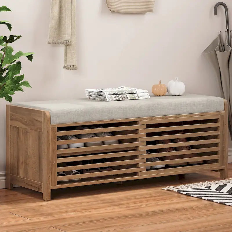 Banc de rangement pour chaussures à persiennes avec siège rembourré multicolore