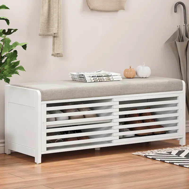 Banc de rangement pour chaussures à persiennes avec siège rembourré multicolore