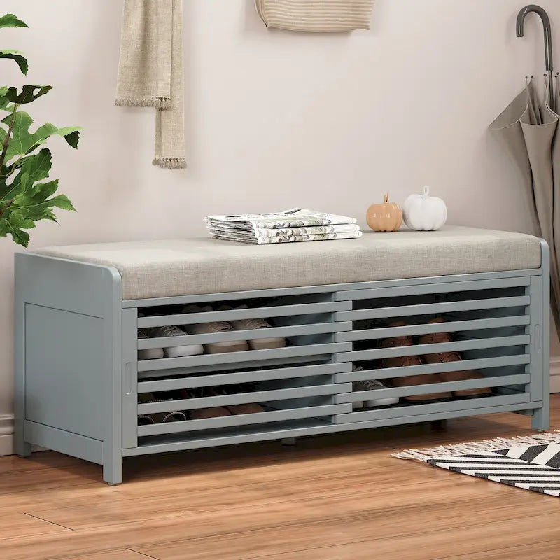 Banc de rangement pour chaussures à persiennes avec siège rembourré multicolore