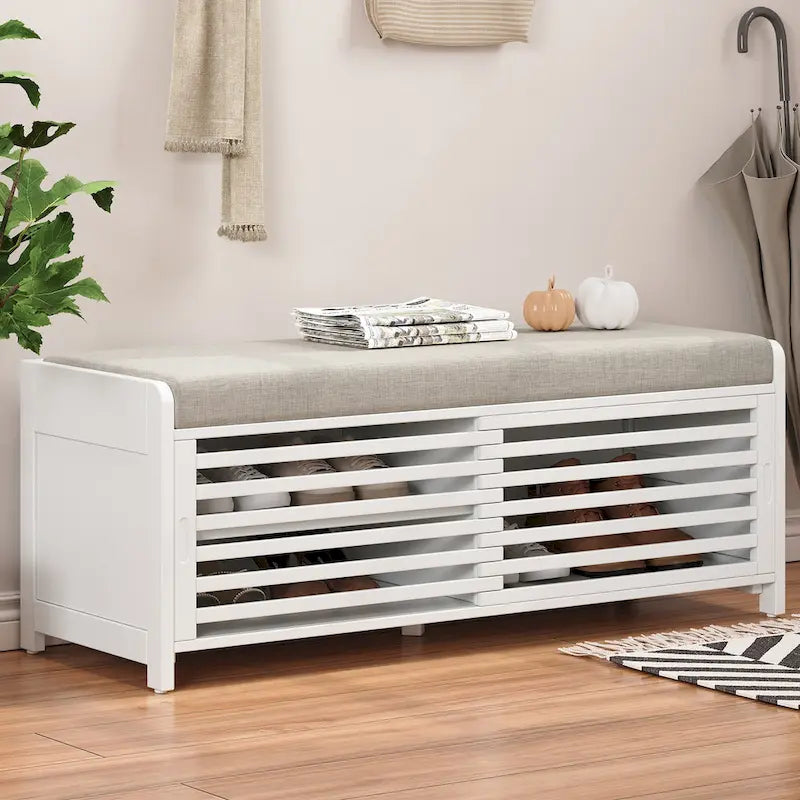 Banc de rangement pour chaussures à persiennes avec siège rembourré multicolore