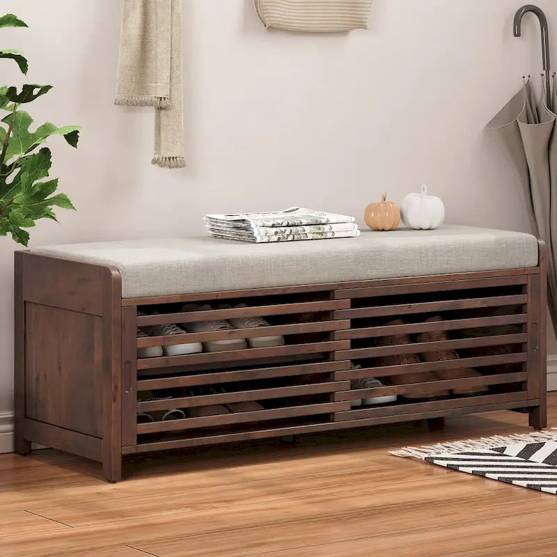 Banc de rangement pour chaussures à persiennes avec siège rembourré multicolore