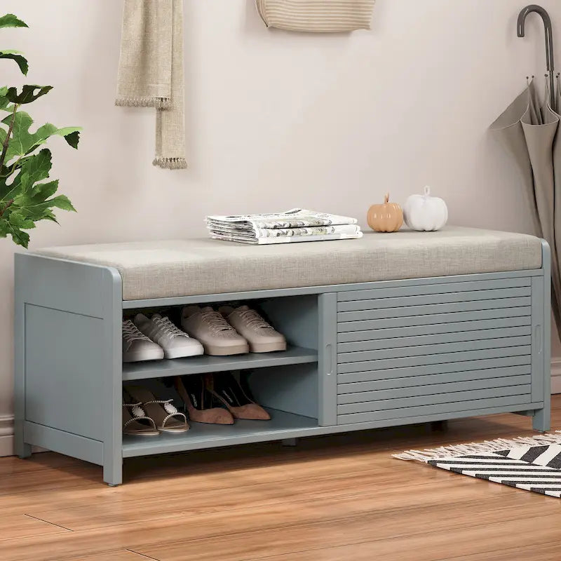 Banc de rangement pour chaussures à persiennes avec siège rembourré multicolore