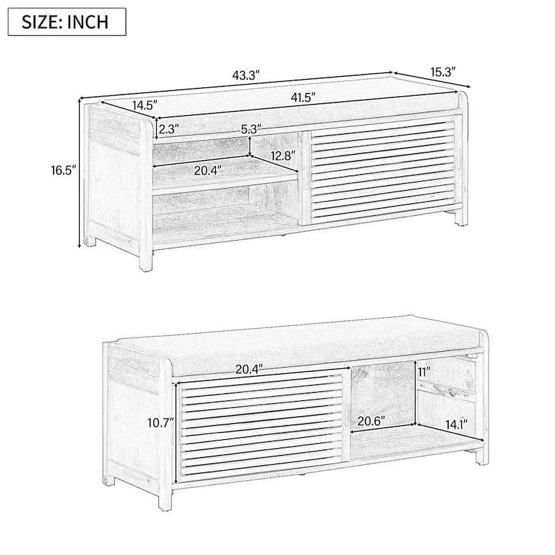 Banc de rangement pour chaussures à persiennes avec siège rembourré multicolore