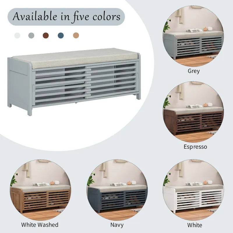 Banc de rangement pour chaussures à persiennes avec siège rembourré multicolore