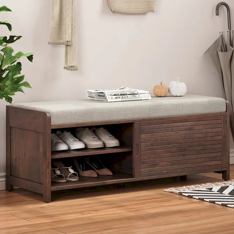 Banc de rangement pour chaussures à persiennes avec siège rembourré multicolore
