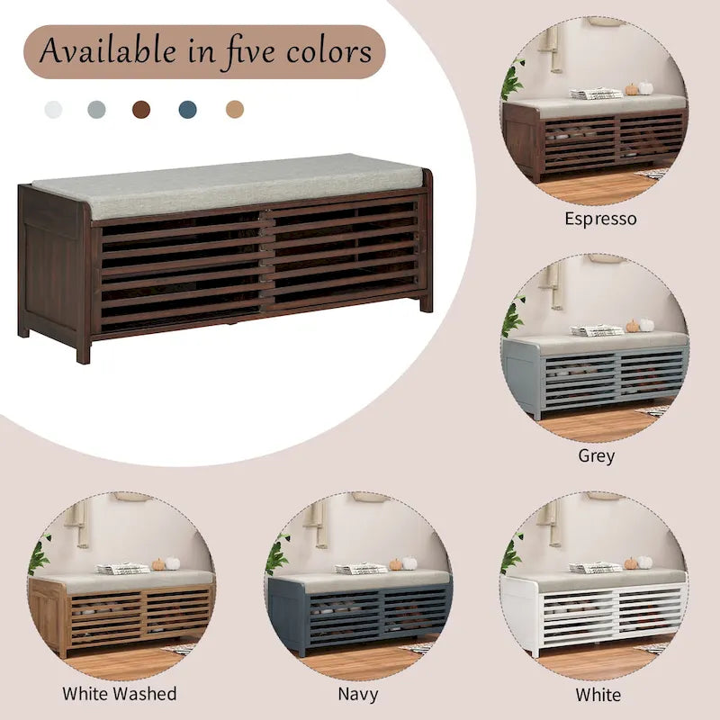 Banc de rangement pour chaussures à persiennes avec siège rembourré multicolore