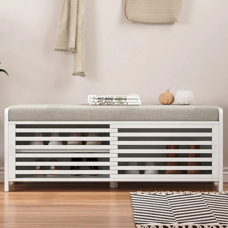 Banc de rangement pour chaussures à persiennes avec siège rembourré multicolore