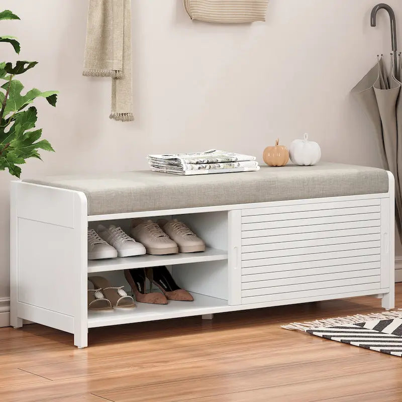 Banc de rangement pour chaussures à persiennes avec siège rembourré multicolore