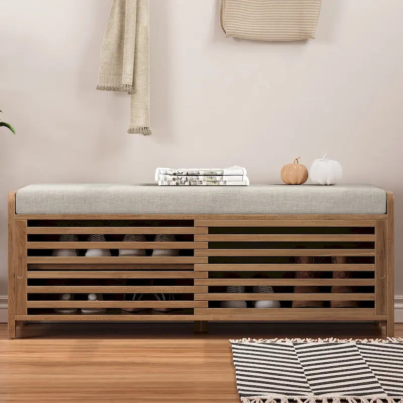 Banc de rangement pour chaussures à persiennes avec siège rembourré multicolore