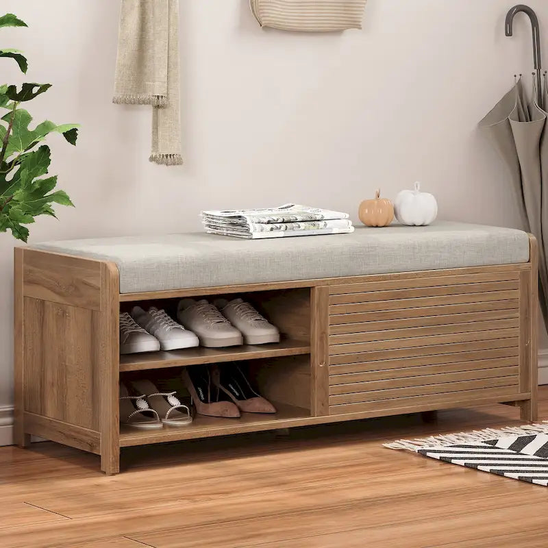 Banc de rangement pour chaussures à persiennes avec siège rembourré multicolore
