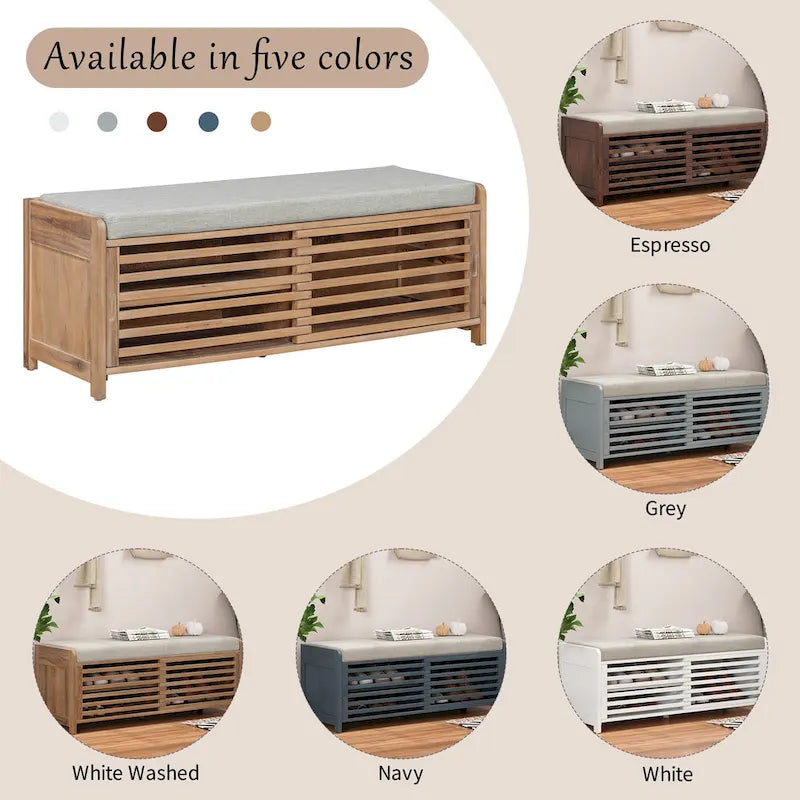Banc de rangement pour chaussures à persiennes avec siège rembourré multicolore
