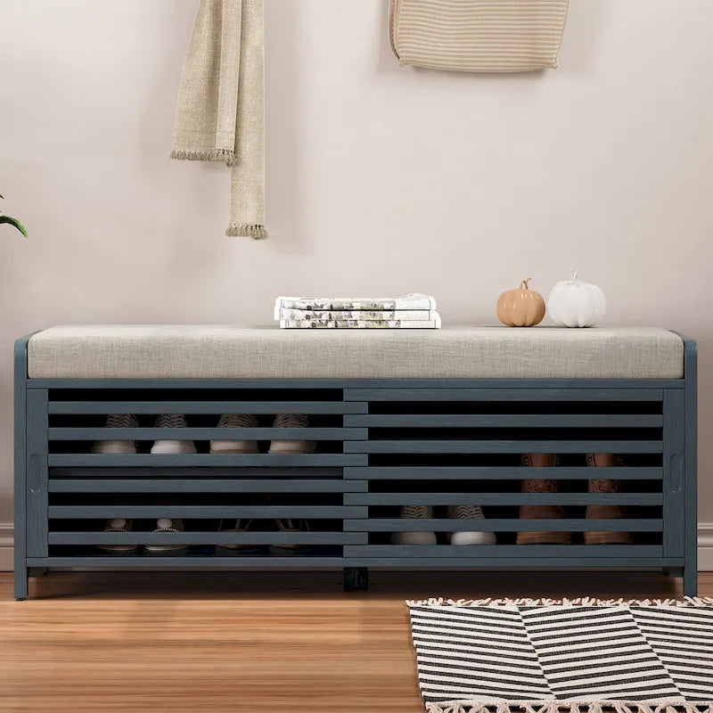 Banc de rangement pour chaussures à persiennes avec siège rembourré multicolore