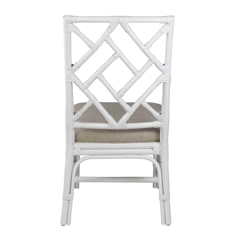 Chaise de salle à manger Chippendale coussinée en rotin tressé à la main blanc gris
