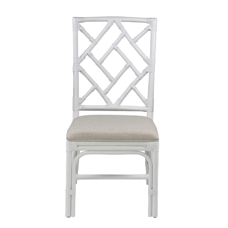 Chaise de salle à manger Chippendale coussinée en rotin tressé à la main blanc gris