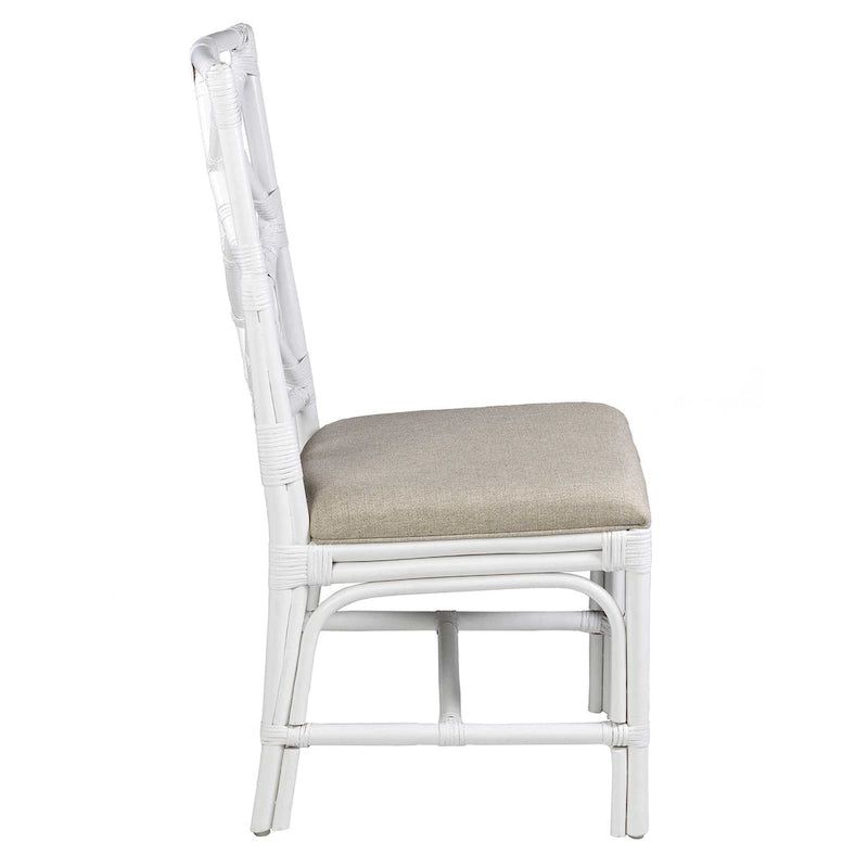 Chaise de salle à manger Chippendale coussinée en rotin tressé à la main blanc gris