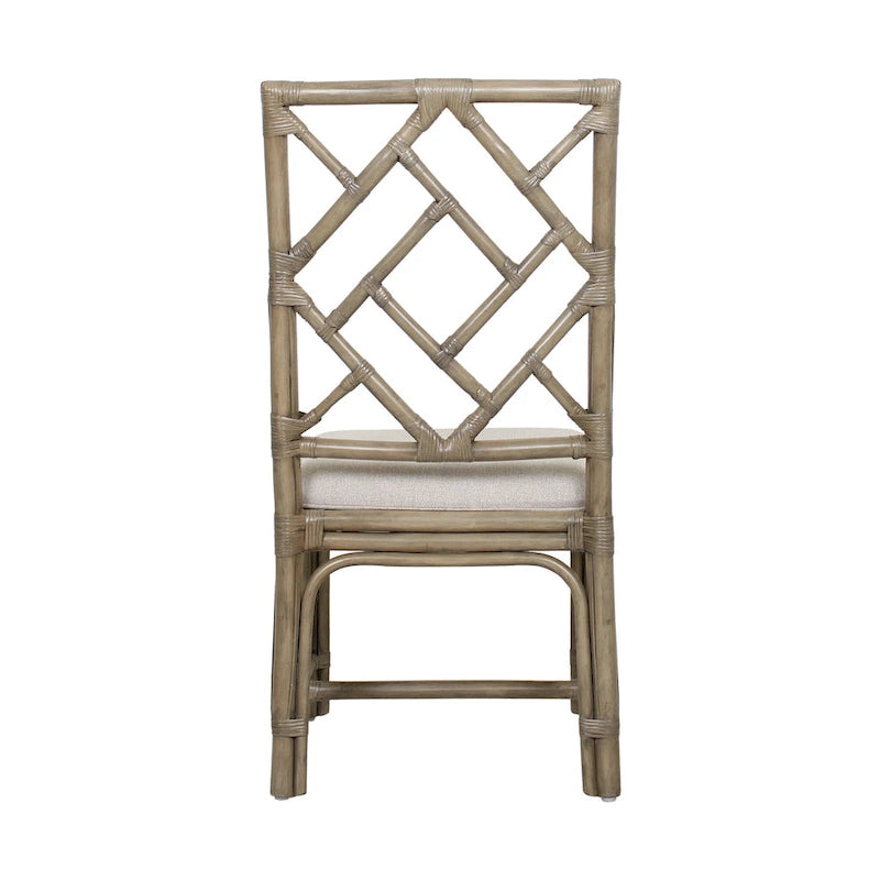 Chaise de salle à manger Chippendale coussinée en rotin tressé à la main blanc gris