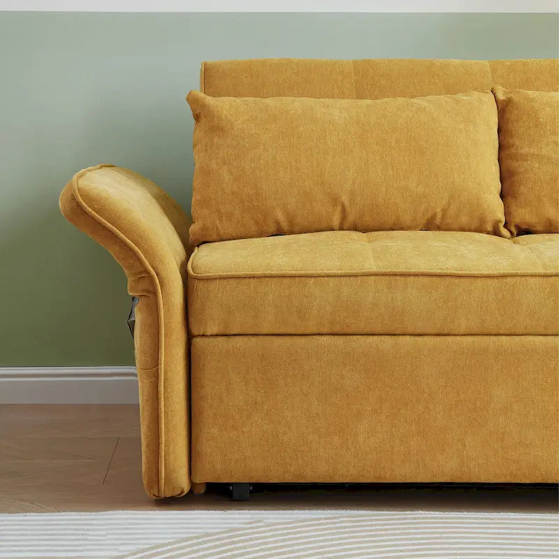 Canapé-lit convertible en tissu chenille jaune - 39,00 x 53,50 x 31,50