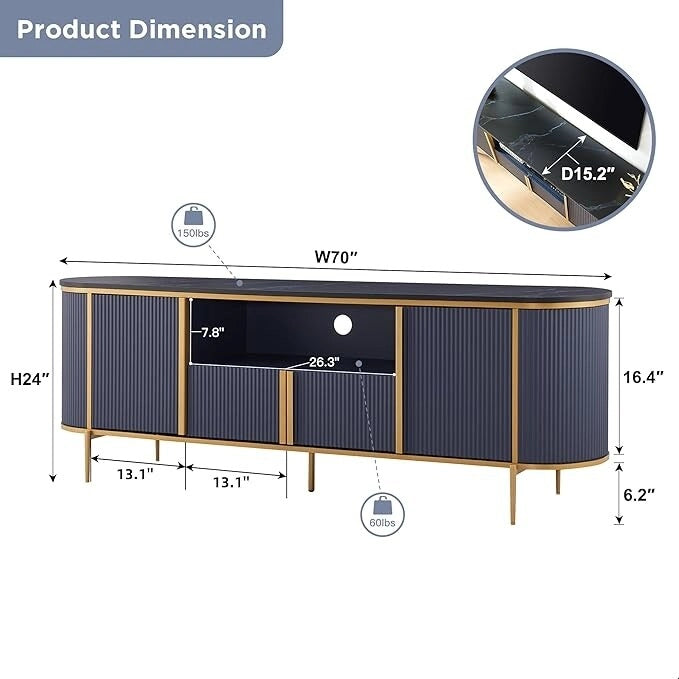 Meuble TV de luxe moderne, centre de divertissement, avec plateau effet marbre