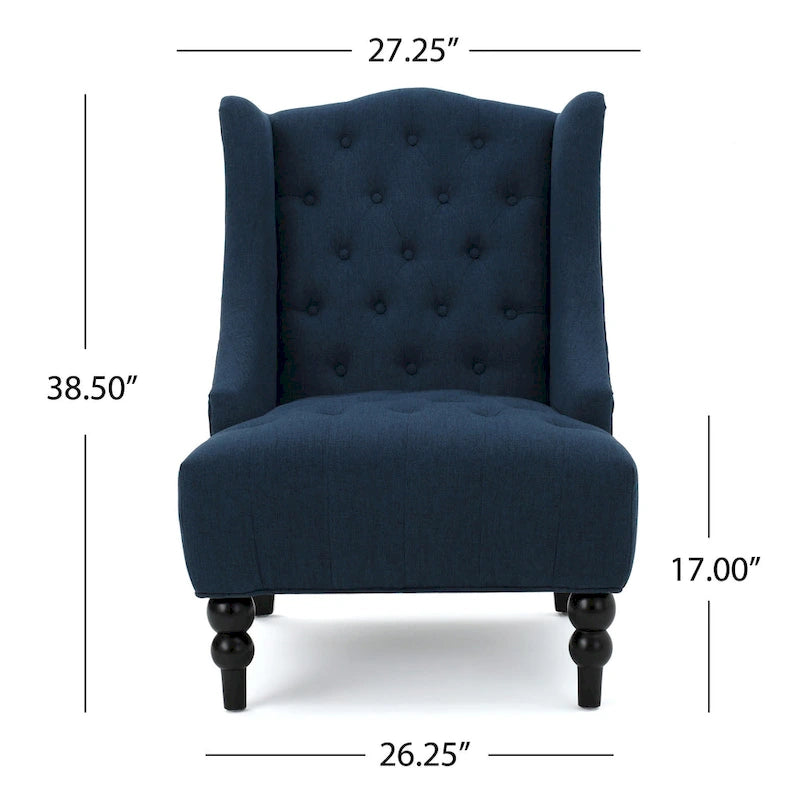 Fauteuil club capitonné à dossier haut avec accoudoirs, surpiqûres à losanges et boutons, argent