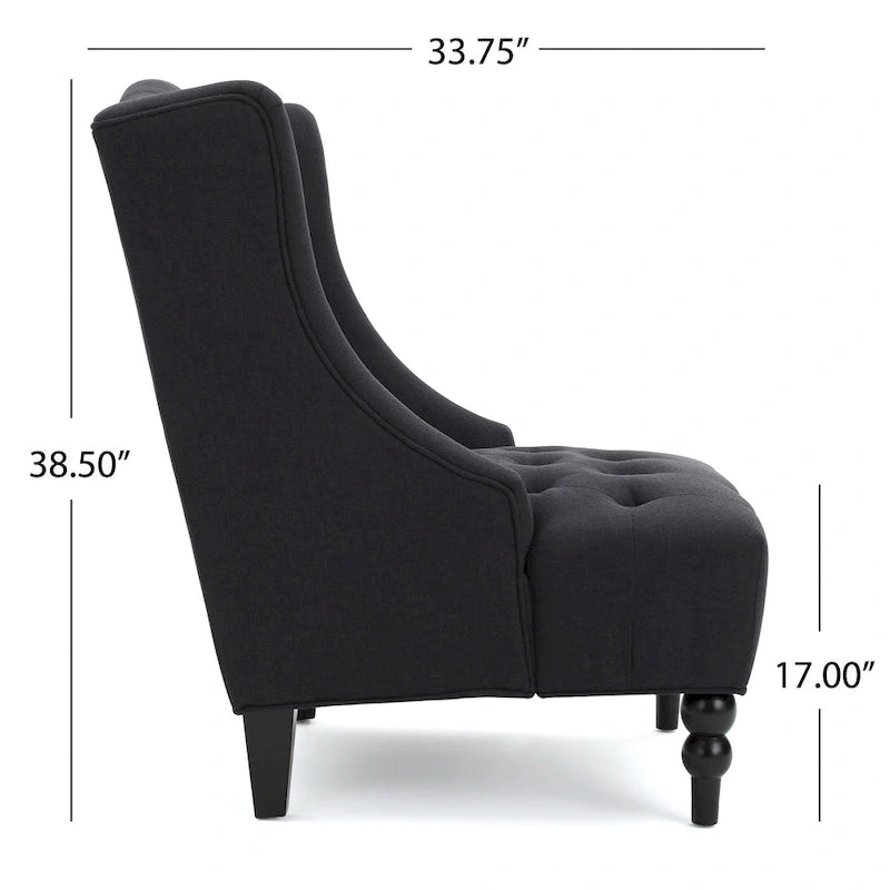Fauteuil club capitonné à dossier haut avec accoudoirs, surpiqûres à losanges et boutons, argent