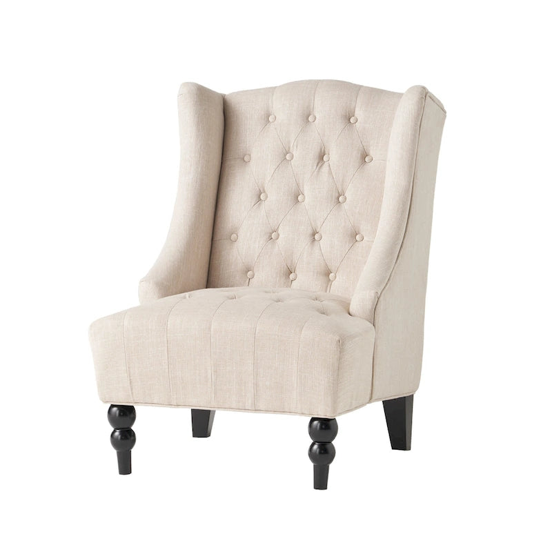 Fauteuil club capitonné à dossier haut avec accoudoirs, surpiqûres à losanges et boutons, argent