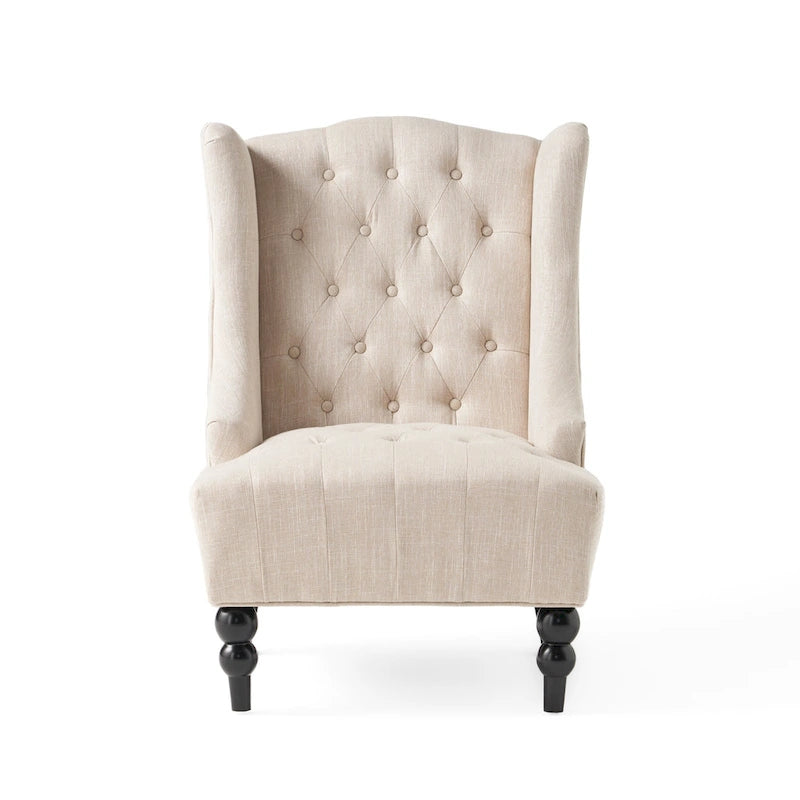 Fauteuil club capitonné à dossier haut avec accoudoirs, surpiqûres à losanges et boutons, argent