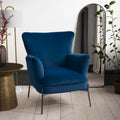 Fauteuil d'appoint dossier haut en velours avec accoudoirs évasés et pieds en métal