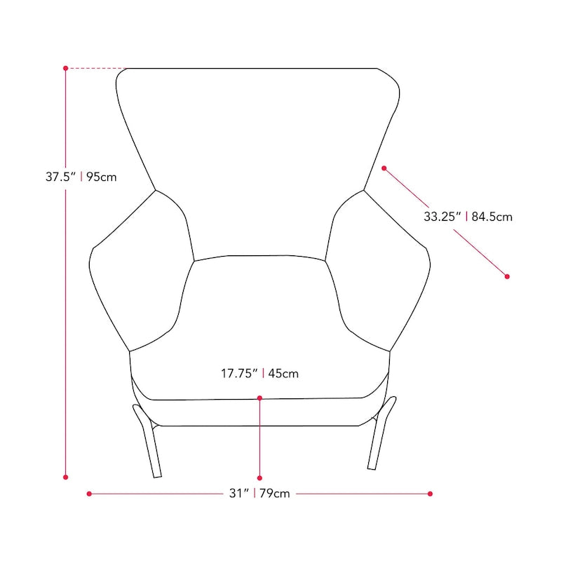 Fauteuil d'appoint dossier haut en velours avec accoudoirs évasés et pieds en métal