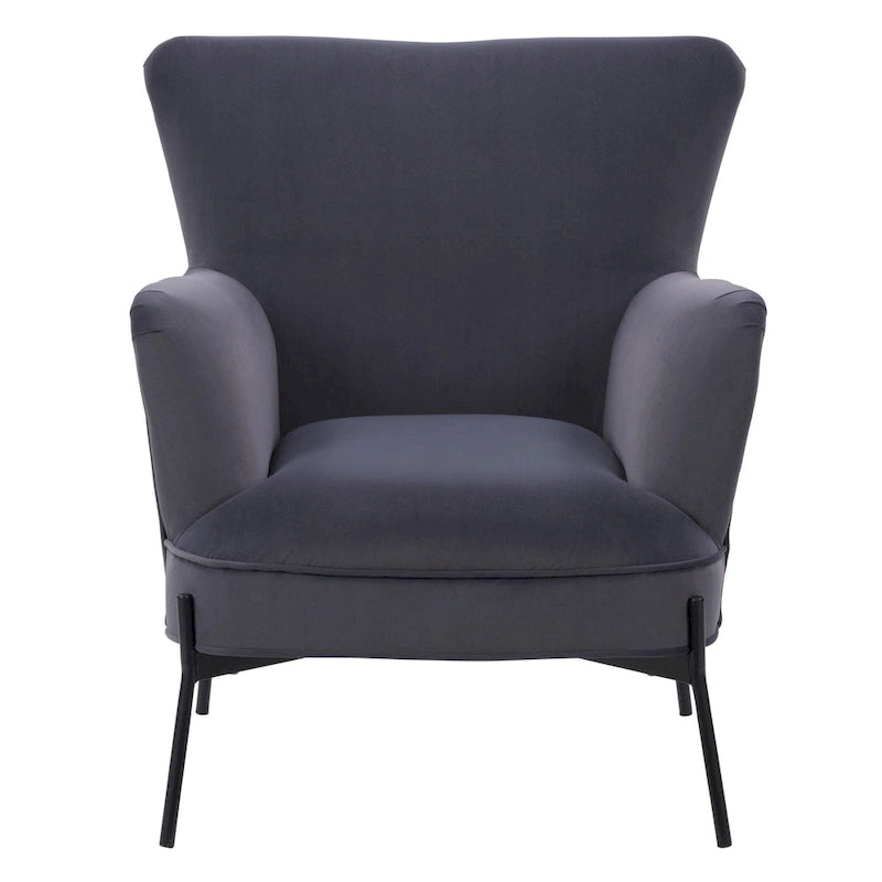 Fauteuil d'appoint dossier haut en velours avec accoudoirs évasés et pieds en métal
