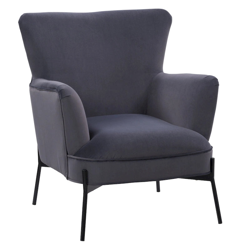 Fauteuil d'appoint dossier haut en velours avec accoudoirs évasés et pieds en métal