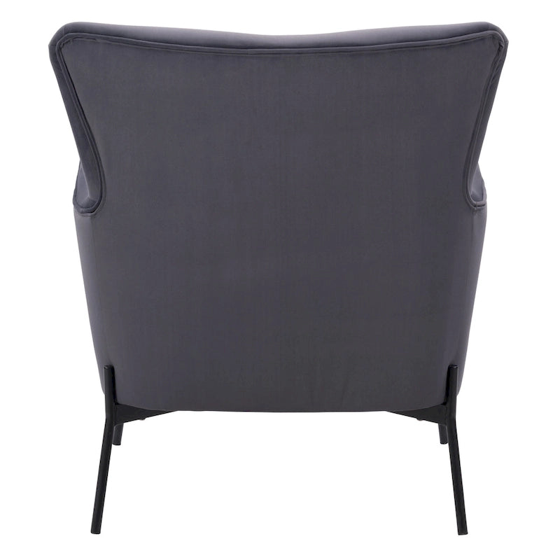 Fauteuil d'appoint dossier haut en velours avec accoudoirs évasés et pieds en métal