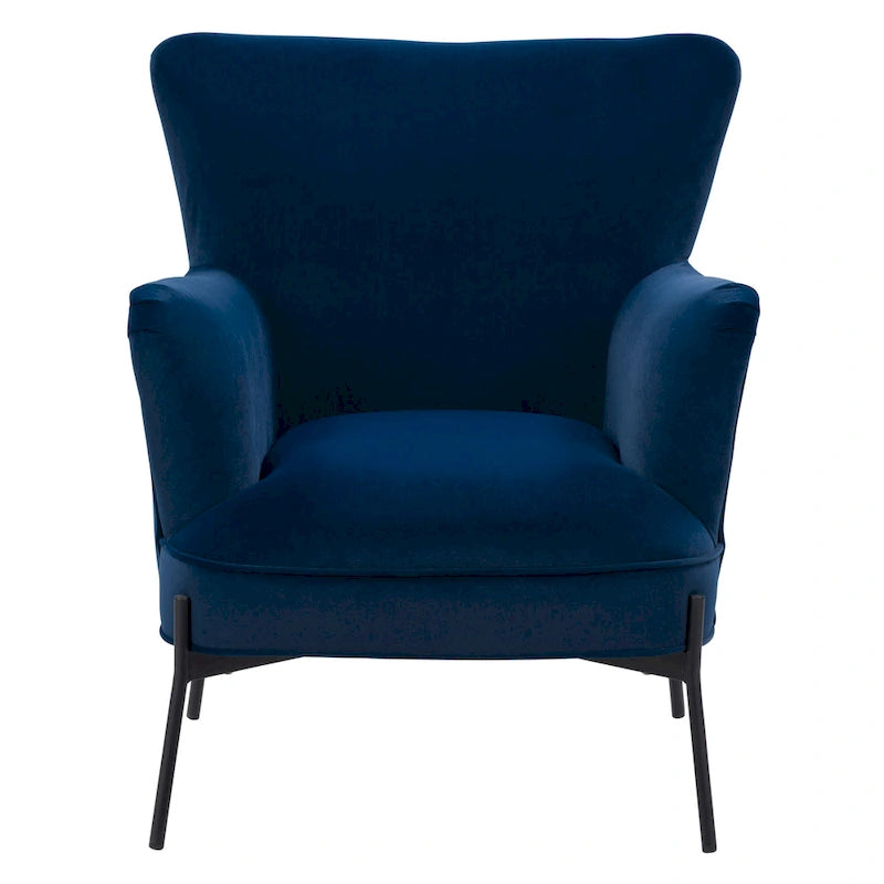 Fauteuil d'appoint dossier haut en velours avec accoudoirs évasés et pieds en métal