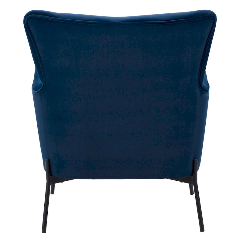 Fauteuil d'appoint dossier haut en velours avec accoudoirs évasés et pieds en métal