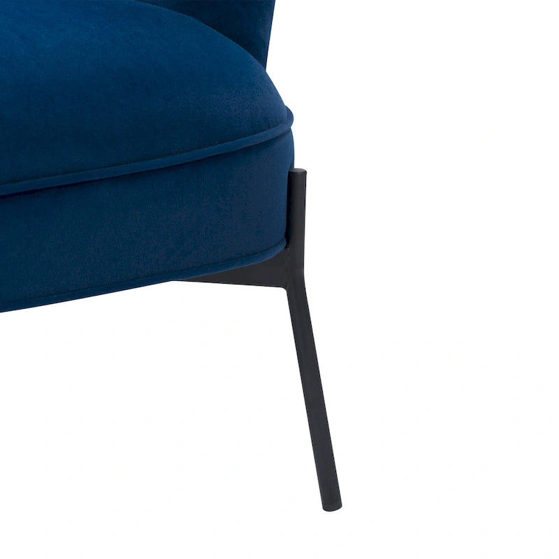 Fauteuil d'appoint dossier haut en velours avec accoudoirs évasés et pieds en métal