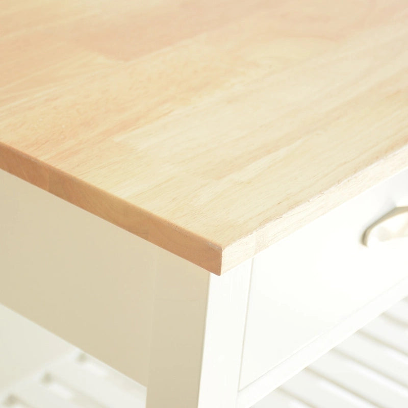 Desserte de cuisine en bois roulante avec tiroirs et porte-serviettes Blanc Naturel