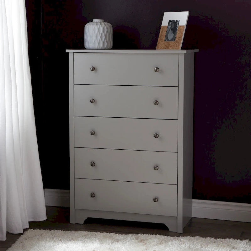 Commode haute de chambre à 5 tiroirs disponible en plusieurs coloris