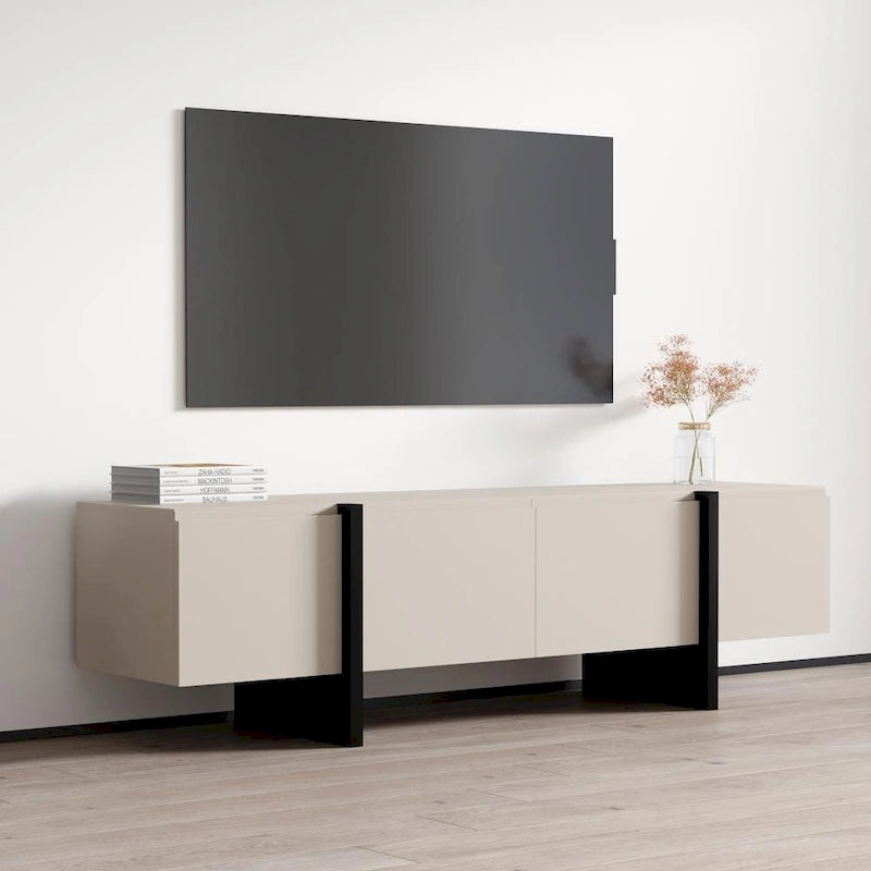 Meuble TV mat en cachemire moderne avec pieds en métal noir