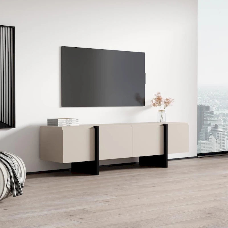 Meuble TV mat en cachemire moderne avec pieds en métal noir