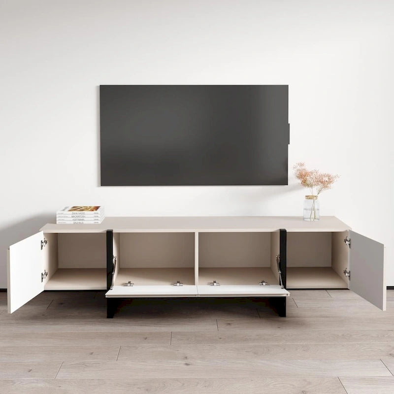 Meuble TV mat en cachemire moderne avec pieds en métal noir